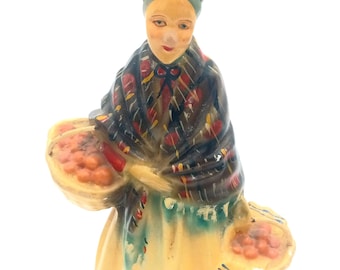 Vintage Plaster Chalkware Orange Lady Figurine 1950's.  9"ht.
