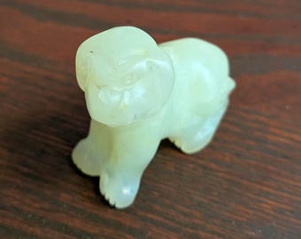 Vintage Jade Statuette Sitting 2"x2" Dog, gemstone. Hand carved Jade Figurine.