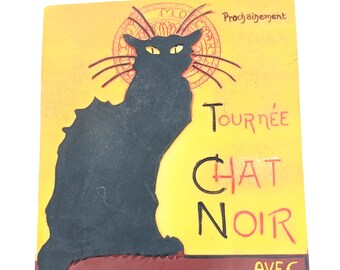 French Art "Toure Du Chat Noir" Black Cat by Thophile Alexandre Steinlen 3-D Plaque-Vintage