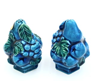 Vintage Inarco Blue Mood (Japan) Bowl of Fruit Salt and Pepper Shakers 1960