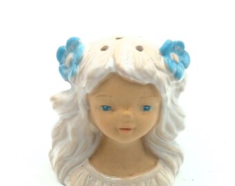 Vintage talcome powder shaker girl with pigtails. Japan/ Vanity