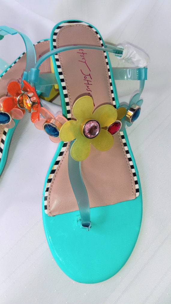 Betsey Johnson Beckket Turquoise Multi Transparent Flower Sandals. Sz 9.5 M Etsy Canada