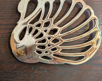 Vintage Silver Plate Metal Swan 8" Trivet. Made in Japan. Vintage elegant kitchen.
