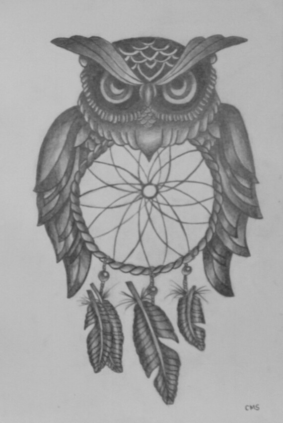 Ловец снов с совой тату эскиз
