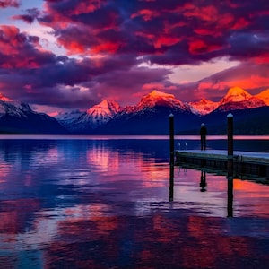 Fire in the Sky Sunset Mountain and Lake View (PNG)