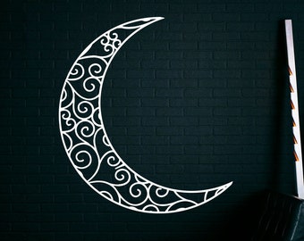 Calcomanía de pared con forma de luna creciente, vinilo, estrellas, símbolo, diseño de interiores para el hogar, murales artísticos, decoración del dormitorio (14 ms01y)