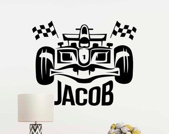 Personalized Name Wall Decal Vinyl Sticker Race Car Formula 1 Wall Art Decor (65nsc)