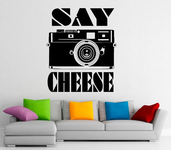 Camera Wall Decal Say Cheese Vinyl Stickers Photo Studio Interior Design Art Murals Housewares Bedroom Wall Decor 19p01o