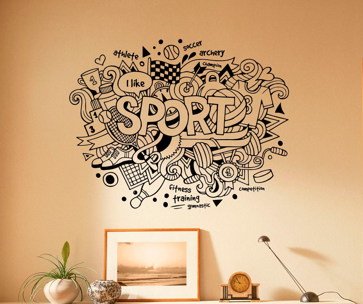 Sport Doodles Wand Vinyl Aufkleber Aufkleber Hand Schriftzug Etsy