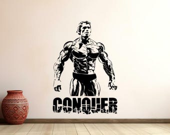 Conquer Wand Aufkleber Vinyl Aufkleber Arnold Zeichen Gym Wand Kunst Fitness Wand Dekor Workout Poster Bodycycling Home Gym Zeichen Zitat 1226