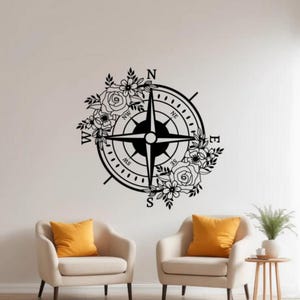 Compass Wall Decal Vinyl Sticker Floral Compass Rose Sign Travel Wall Art Nautical Decor Gift Poster Print Stencil For Wall Window Car 1862