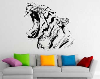 Calcomanías de vinilo para pared con diseño de tigre, animales depredadores, gatos monteses, diseño de interiores para el hogar, murales artísticos, decoración del dormitorio (19t01r)