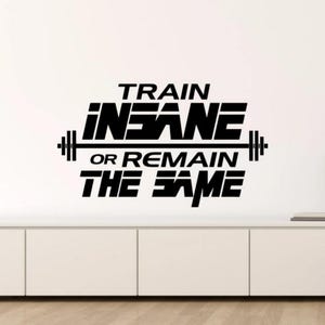 Train Insane Or Remain The Same Wall Decal Vinyl Sticker Gym Wall Art Fitness Wall Decor Workout Poster Bodybuilding Barbell Gym Sign 1219