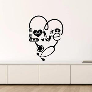 Verpleegkundige muur sticker vinyl sticker verpleging muur kunst liefde hart stethoscoop RN CNA muur decor geregistreerde verpleegkundige cadeau poster print 1867