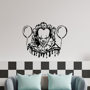 Adesivo da parete con pagliaccio spaventoso, in vinile, cartello, decorazione da parete per teatro, decorazione da parete horror, regalo di film spaventoso, poster di Halloween, stampa stencil murale 1534
