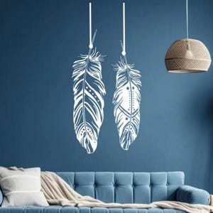 Feather Wall Decal Vinyl Sticker Bedroom Wall Art Living Room Wall Decor Native Gift Poster Print (both feathers included) 1123