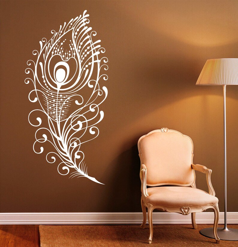 Peacock Feather Wall Decal Vinyl Stickers Bird Plumage Etsy