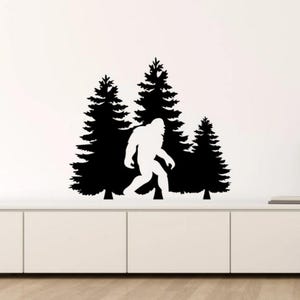 Bigfoot Wall Decal Vinyl Sticker Wood Pine Tree Forest Sign Sasquatch Wall Art Big Foot Decor Bigfoot Gift Poster Stencil Print 1827