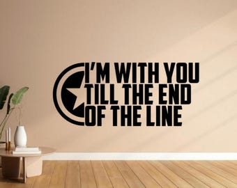Sticker mural Je suis avec vous jusqu'à la fin de la gamme, autocollant en vinyle, bouclier, art mural de super-héros, décoration de chambre d'enfants, cadeau pour enfants, affiche imprimée 1204