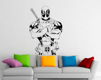 Deadpool Riding a Shark Wall Decal Superhero Vinyl Sticker Wall Decor Deadpool Riding a Shark Wall Decal Superhero Vinyl Sticker Wall Decor