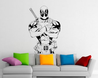 Deadpool Wall Decal Comics Antihero Vinyl Sticker Comic Book Character Home Interior Wall Decor (1d01p)