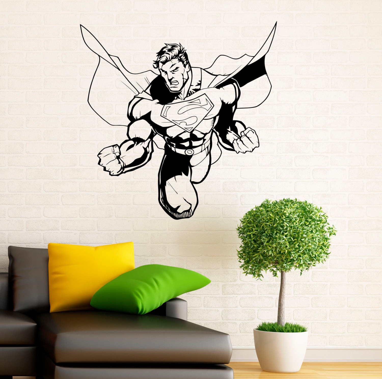 Superman Wall Decal Vinyl Stickers Comics Superhero Interior Etsy