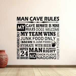 Man Cave Wall Decal Vinyl Sticker Man Cave Rules Wall Art Sign Funny Decor Man Cave Gift Poster Print Stencil 1185