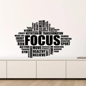 Focus Gym Wall Decal Vinyl Sticker Gym Word Cloud Wall Art Fitness Decor Workout Poster Bodybuilding Home Gym Sign Gym Gifts Quote 1286