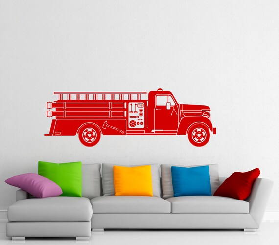 Fire Truck Wall Decal Firemen Vinyl Sticker Home Interior Wall Graphics Design Art Wall Murals Kids Room Bedroom Decor 1f01t