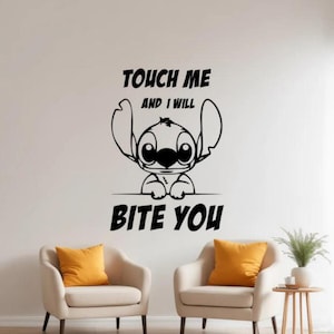 Dotknij mnie, a ugryzę cię Naklejka ścienna Stitch Naklejka winylowa Stitch Ohana Sztuka ścienna Dekoracja ścienna do pokoju dziecięcego Prezent Plakat Wydruk Mural 1748