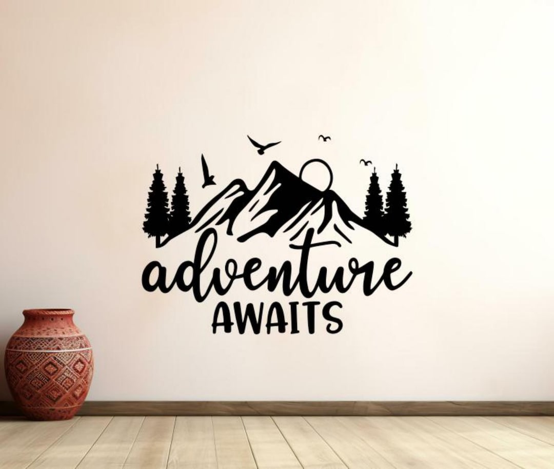 Adventure Awaits Wall Decal Vinyl Sticker Mountain Travel Wall Art ...