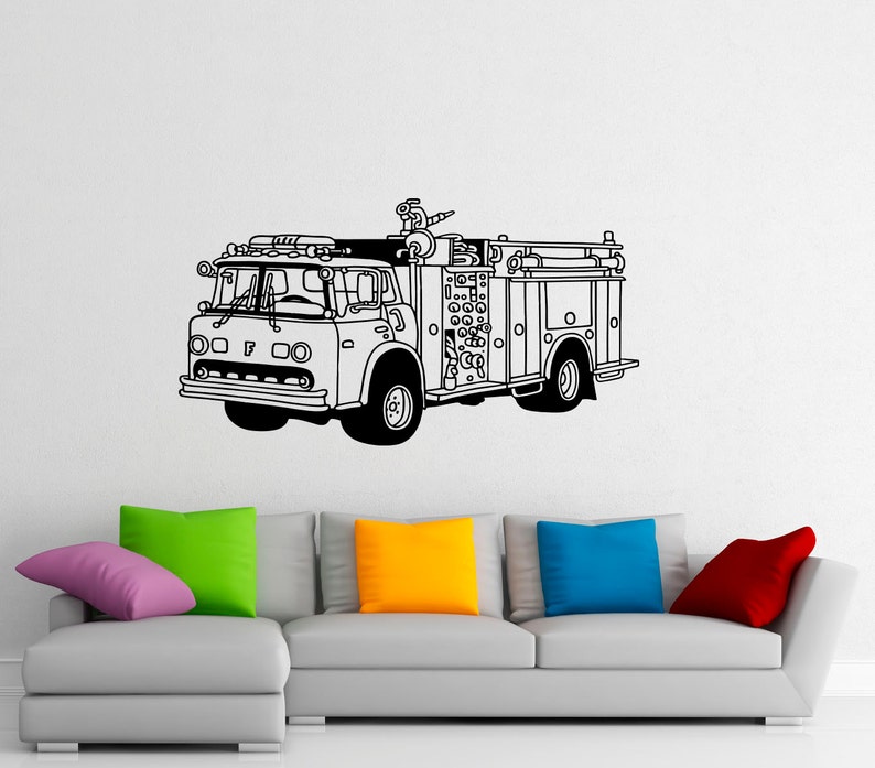 Fire Truck Wall Decal Firemen Vinyl Sticker Home Interior Graphics Design Art Murals Kids Room Bedroom Decor 6f01t