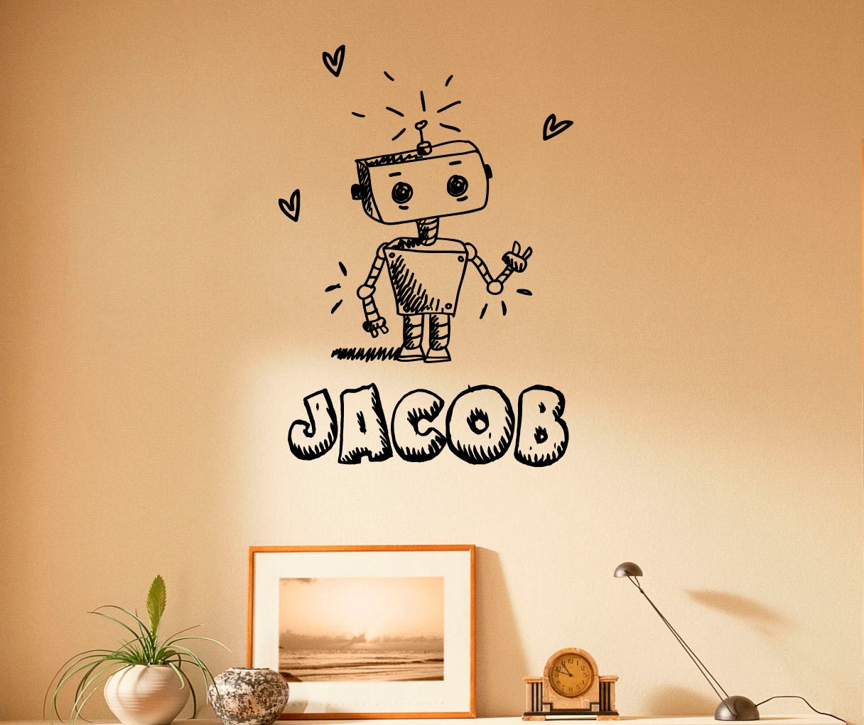Personalized Name Wall Decal Cartoon Robot Vinyl Sticker - Etsy