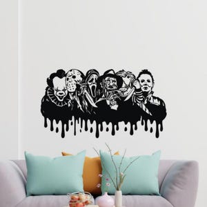 Adesivo da parete horror Adesivo in vinile Killers Maniacs Segno Teatro Arte da parete Decorazione da parete Film spaventoso Regalo Halloween Poster Stampa Stencil Murale 1692