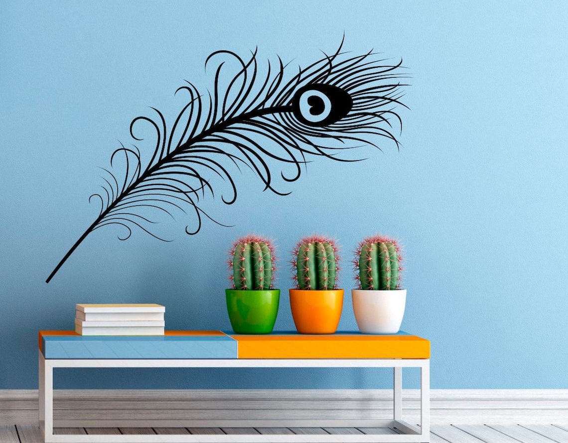 Peacock Feather Wall Decal Vinyl Stickers Bird Plumage Etsy