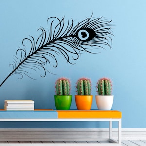 Peacock Feather Wall Decal Vinyl Stickers Bird Plumage Patterns Home Interior Design Art Murals Bedroom Wall Decor (1f01s)