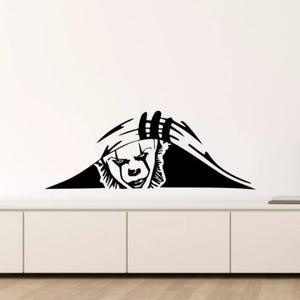 Adesivo da parete con pagliaccio spaventoso, in vinile, cartello, decorazione da parete per teatro, decorazione da parete horror, regalo di film spaventoso, poster di Halloween, stampa stencil murale 1533