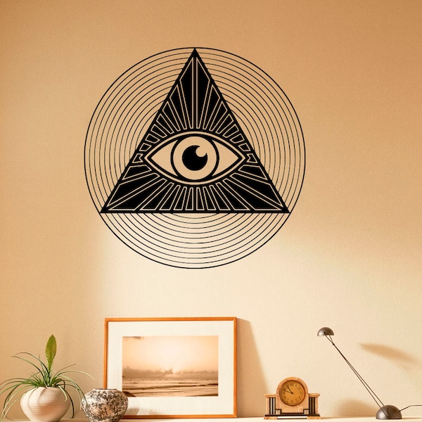 Illuminati Sign Wall Decal All Seeing Eye Vinyl Stickers Pyramid Home Interior Housewares Design Bedroom Home Wall Decor (7i01i)