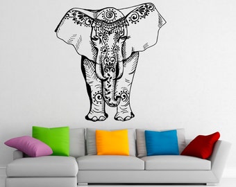 Calcomanías de vinilo para pared con diseño de elefante indio, patrones de elefantes, diseño de interiores para el hogar, arte mural, decoración de dormitorio (14ie01t)