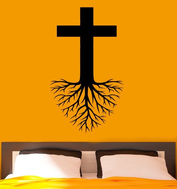 cross with roots wall decal religion vinyl stickers jesus | etsy