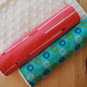 Cotton and Minky Baby Girl Burp Cloths / Burp Rags / Burpcloths - Set of 2 Arrow and Flower Prints - READY TO SHIP - Mustang Collection