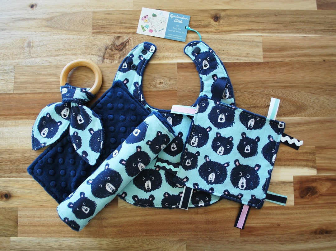 Baby Boy Gift Set Teddy and the Bears Bib, Burp Cloth, Maple Teething