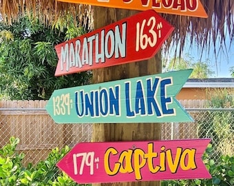 Individual Custom Directional Sign: Hand-Painted Personalized Coastal Sign