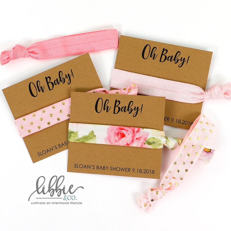 Oh Baby With Brown Card Hair Tie Favor Baby Shower Party Etsy