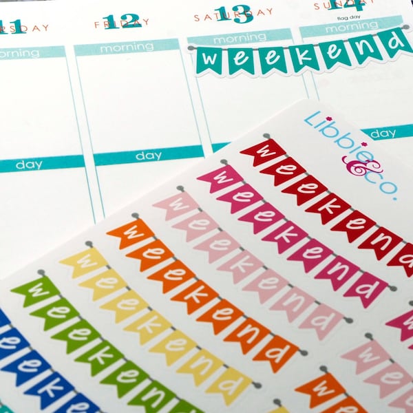 Rainbow Weekend Banner Stickers! Weekend Stickers Set of 22 Perfect for the Erin Condren Planner!!! HTC21