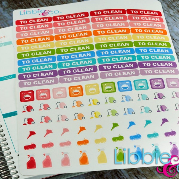 Cleaning Kit Life Planner Die-Cut Stickers!!  Set of 100 Perfect for the Erin Condren Planner!!! CL08