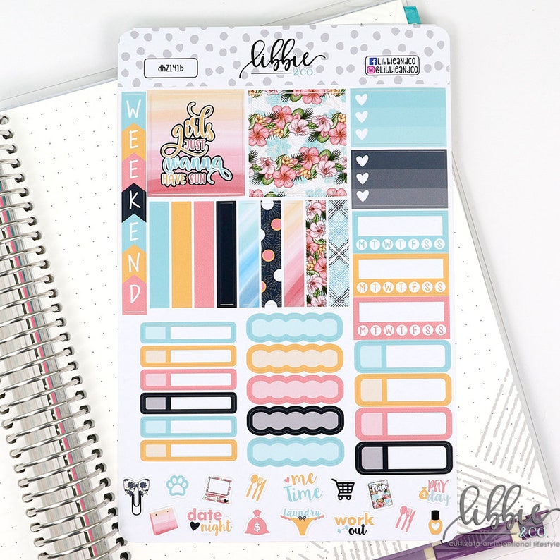 DHZ141 Girls Wanna Have Sun Horizontal Life Planner Kit Stickers Erin Condren Planner!!!! weekly kit