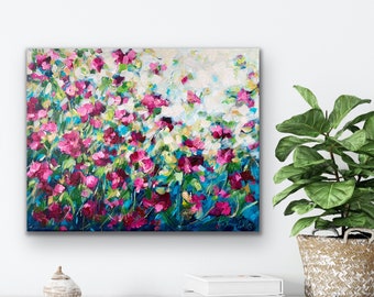 11x14” Abstract Floral Painting Original Acrylic, Impressionist Flower painting, Flower Artwork, Christmas gifts Ha Tran-Willes