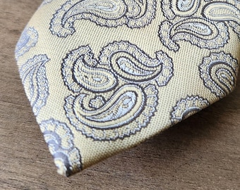 Vintage Pierre Cardin Paisley Tie Pale Yellow Gold Made in Canada Designer Necktie Classic 80s Retro Fashion Accessory Gift for Men