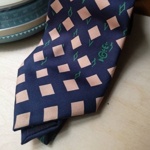 Vintage Lanvin Paris silk tie navy blue geometric diamond pattern